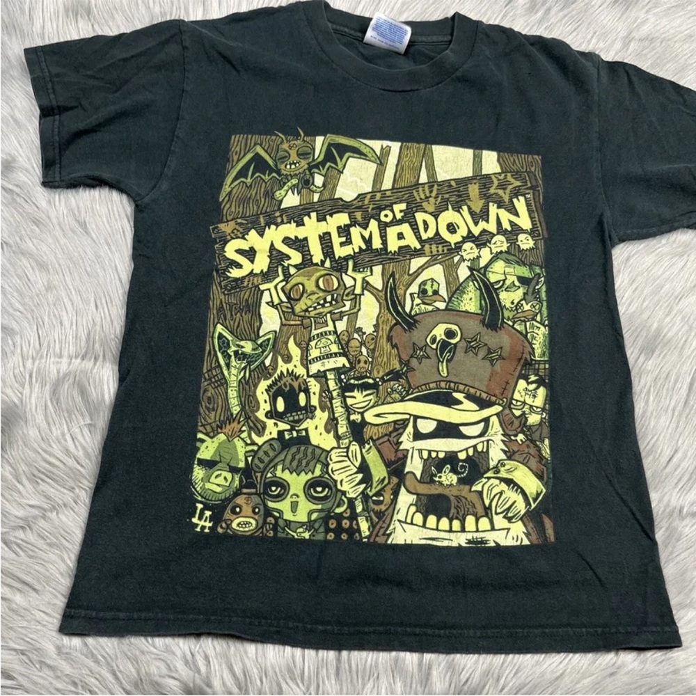 System Of A Down Youth Large Y2K Black Cartoon T Shirt Nu Metal